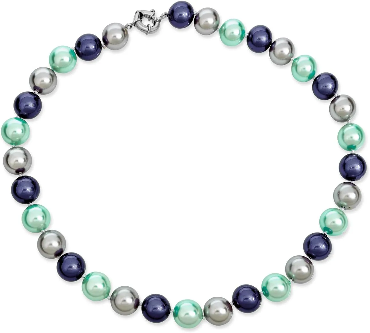 Black, White Brown Grey Blue Multi-Color Strand Long 10MM Simulated Pearl Necklace for Women 18, 20 Inch