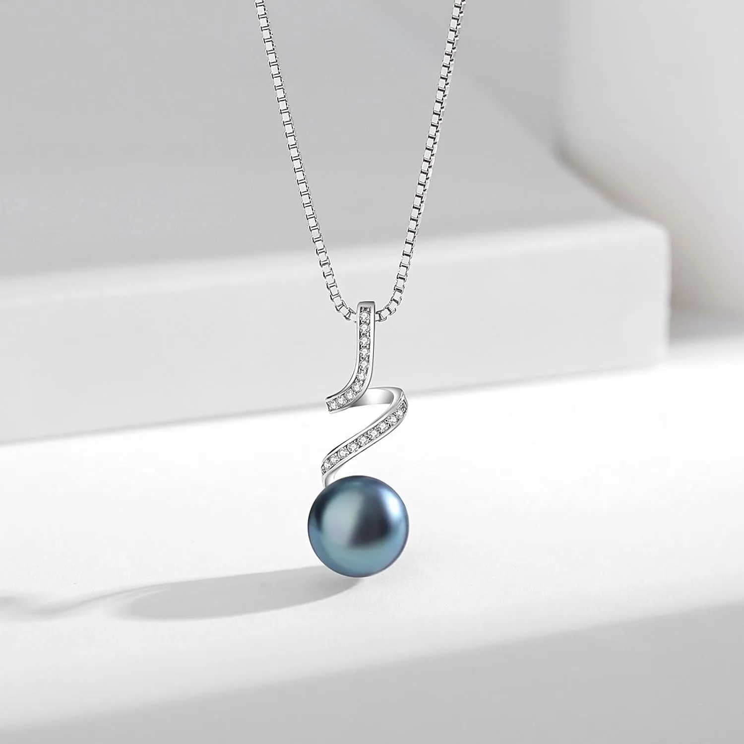 Black/White/Gold/Grey Pearl Necklace for Women, Sterling Silver Pendant Necklace, Handpicked Genuine Saltwater Cultured Pearls, Womens Chain 18 2 Inch Adjustable, Jewelry Gifts for Mother Wife