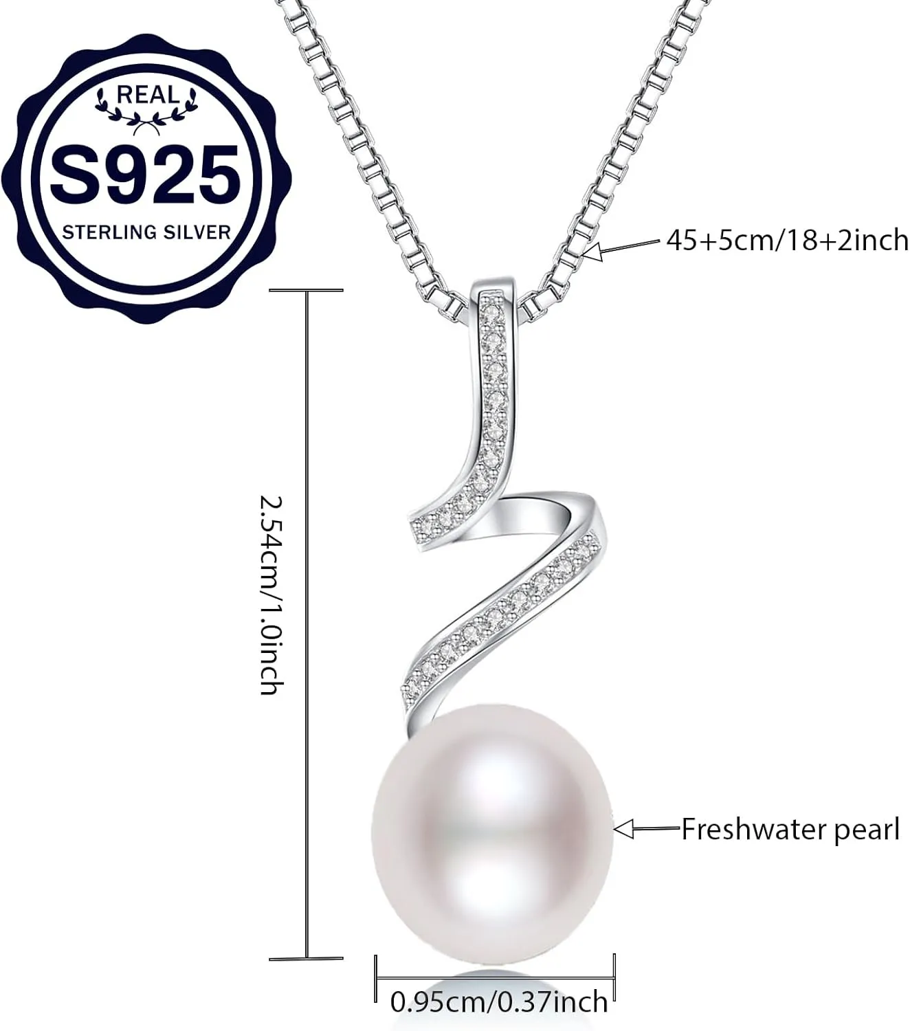 Black/White/Gold/Grey Pearl Necklace for Women, Sterling Silver Pendant Necklace, Handpicked Genuine Saltwater Cultured Pearls, Womens Chain 18 2 Inch Adjustable, Jewelry Gifts for Mother Wife