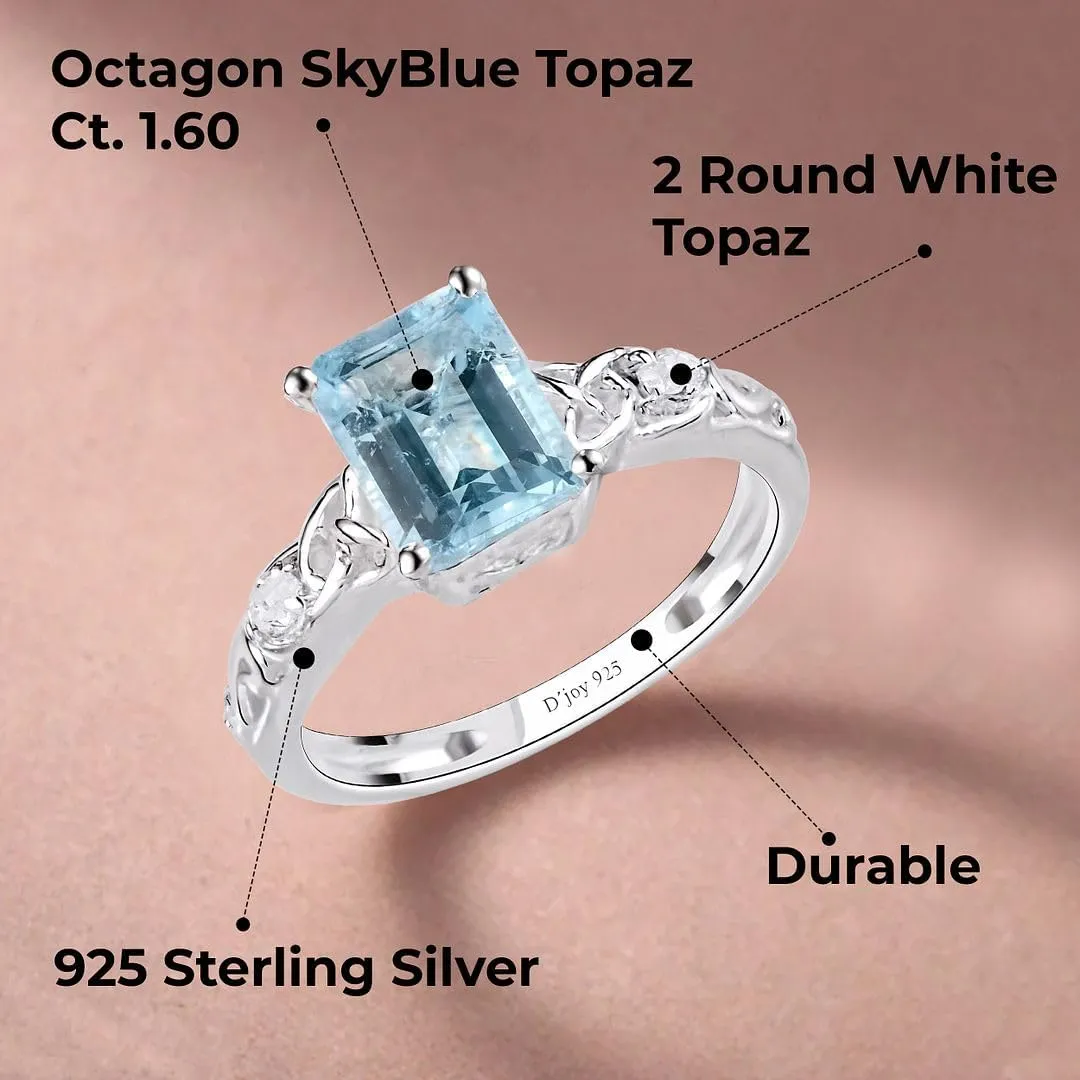 Blue Topaz Ring in 925 Sterling Silver Birthstone Rings for Women - Promise Wedding Engagement Jewelry Birthday Gifts for Her