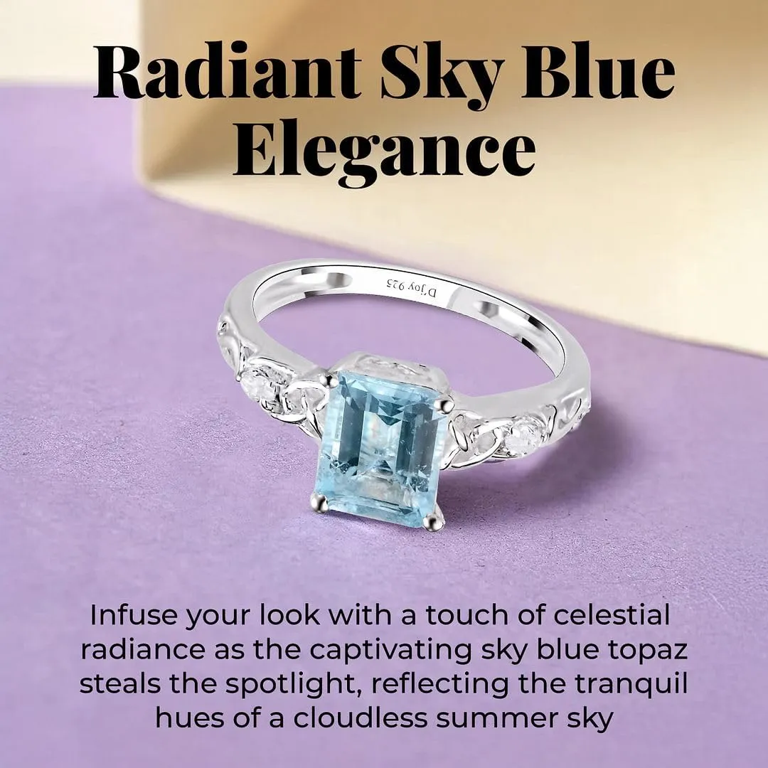 Blue Topaz Ring in 925 Sterling Silver Birthstone Rings for Women - Promise Wedding Engagement Jewelry Birthday Gifts for Her