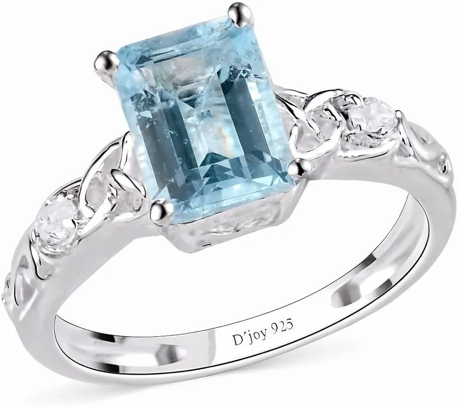 Blue Topaz Ring in 925 Sterling Silver Birthstone Rings for Women - Promise Wedding Engagement Jewelry Birthday Gifts for Her
