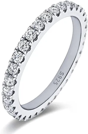 Bo.Dream 1.5mm/2.2mm/3mm Round Cubic Zirconia CZ Full/Half Eternity Rings Wedding Band Sterling Silver