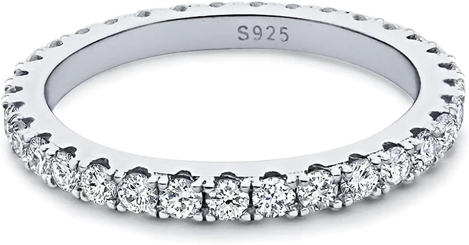 Bo.Dream 1.5mm/2.2mm/3mm Round Cubic Zirconia CZ Full/Half Eternity Rings Wedding Band Sterling Silver