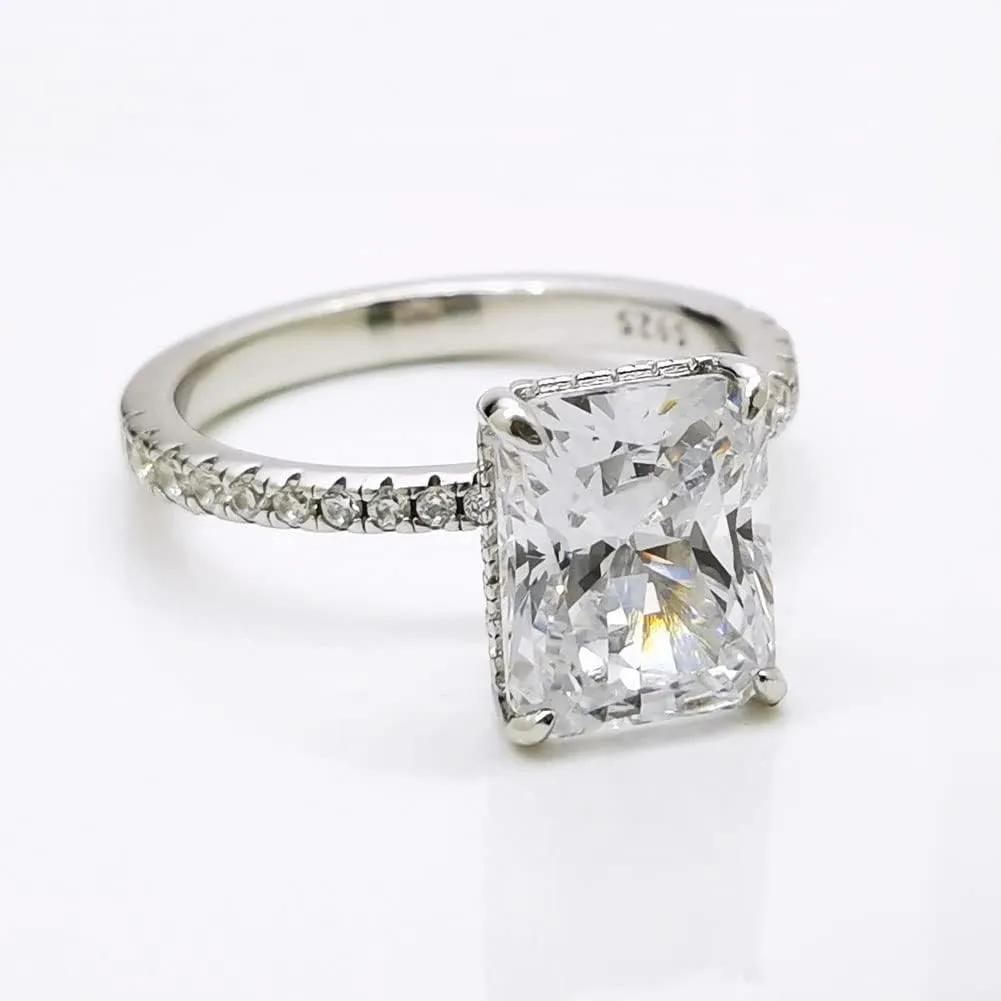Bo.Dream Radiant Cut Cubic Zirconia CZ Engagement Rings Platinum Plated Sterling Silver