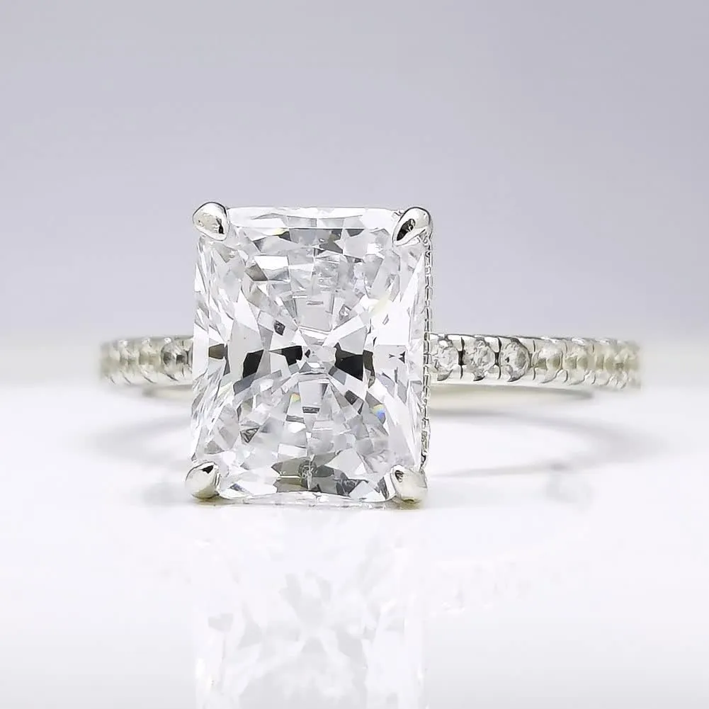 Bo.Dream Radiant Cut Cubic Zirconia CZ Engagement Rings Platinum Plated Sterling Silver