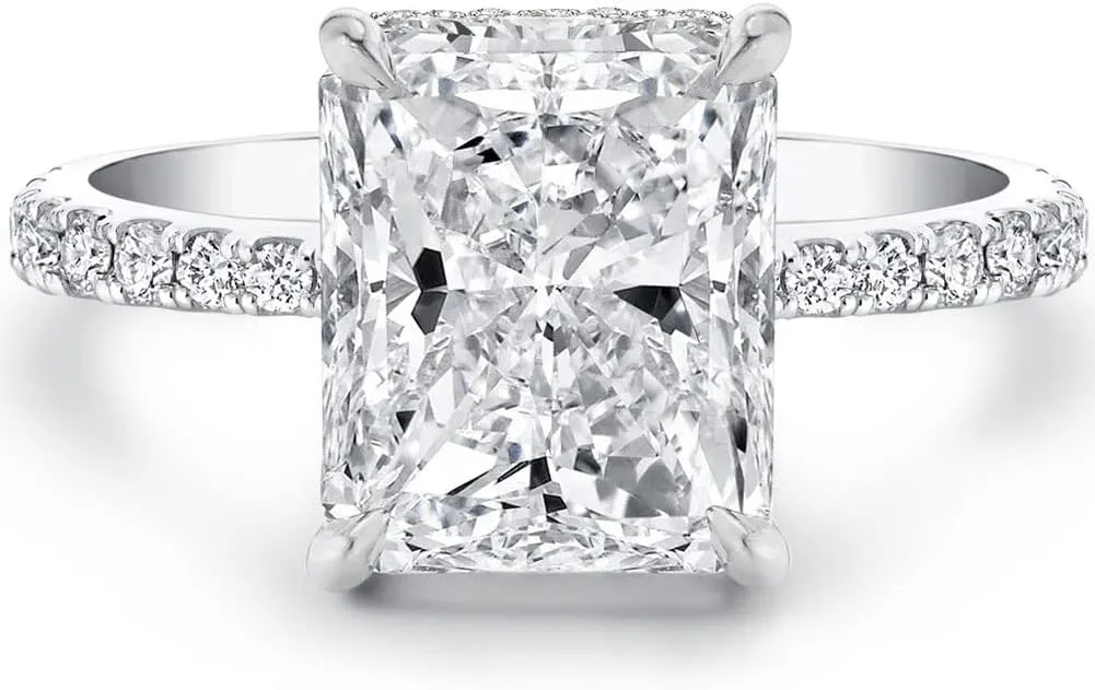 Bo.Dream Radiant Cut Cubic Zirconia CZ Engagement Rings Platinum Plated Sterling Silver