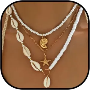 Bohemian Puka Shell Necklace Starfish Necklace Seashell Choker Necklaces for Women Beach Vacation Essentials Summer Outfits for Women Holiday Beach Surfer Jewelry