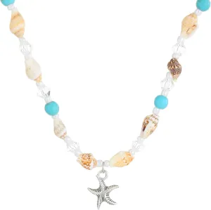 Bohemian Starfish Necklace for Women Turtle Pendant Necklace Double Layered Turquoise&Conch Beaded Necklace Summer Beach Jewelry