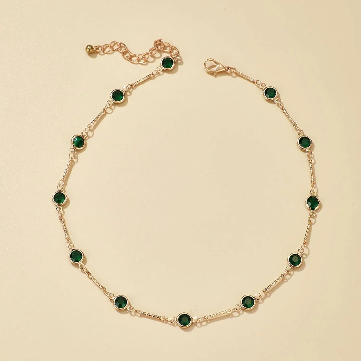 Boho Emerald Crystal Choker Necklace Green Rhinestone Collar Necklaces Green Emerald Gemstone Necklace Short Rhinestone Necklace Jewelry for Women