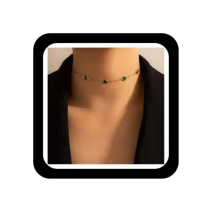 Boho Emerald Crystal Choker Necklace Green Rhinestone Collar Necklaces Green Emerald Gemstone Necklace Short Rhinestone Necklace Jewelry for Women