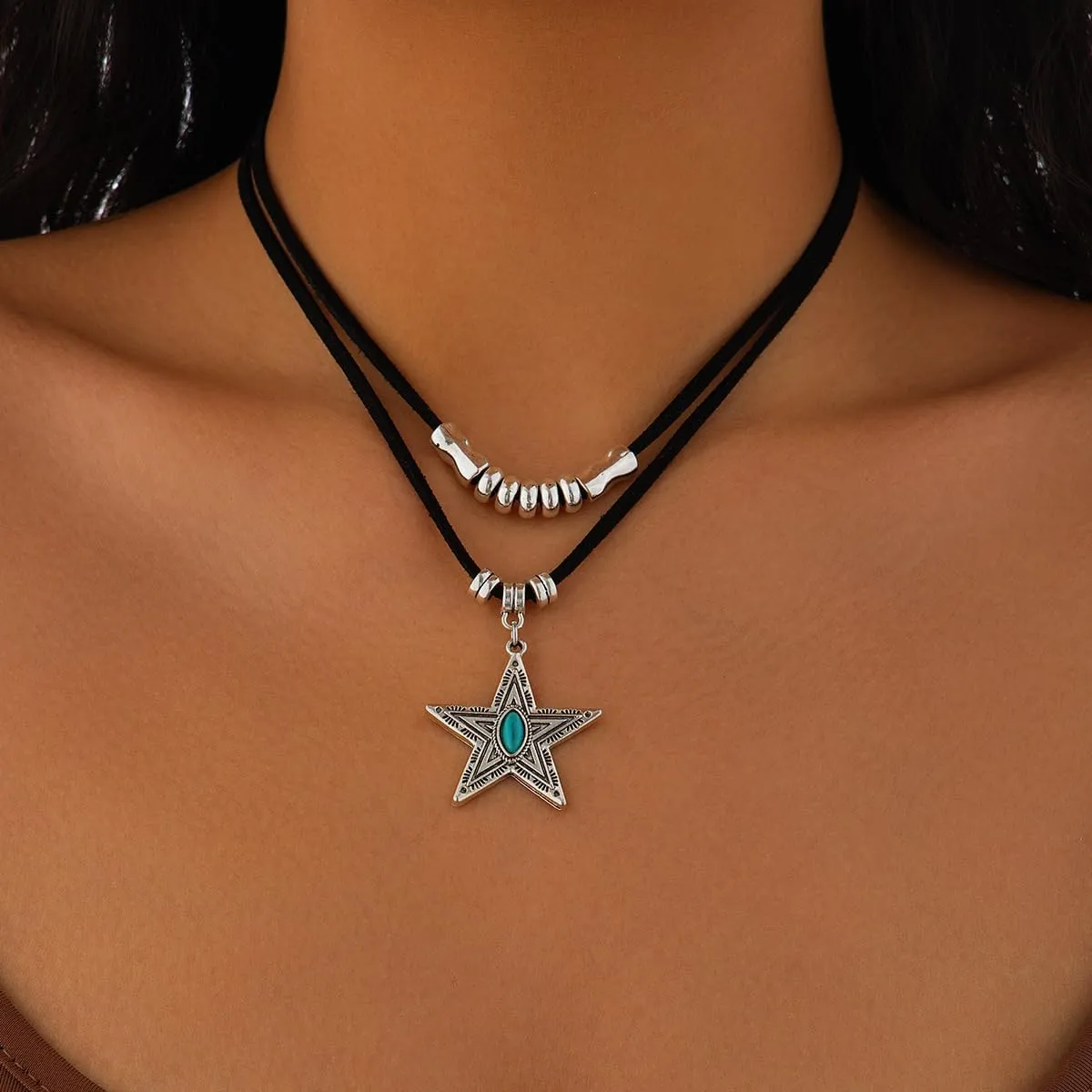 Boho Necklaces for Women - Country Cowgirl & Bohemian Jewelry - Turquoise Western Choker & Vintage Leather Cowboy Hat Necklace