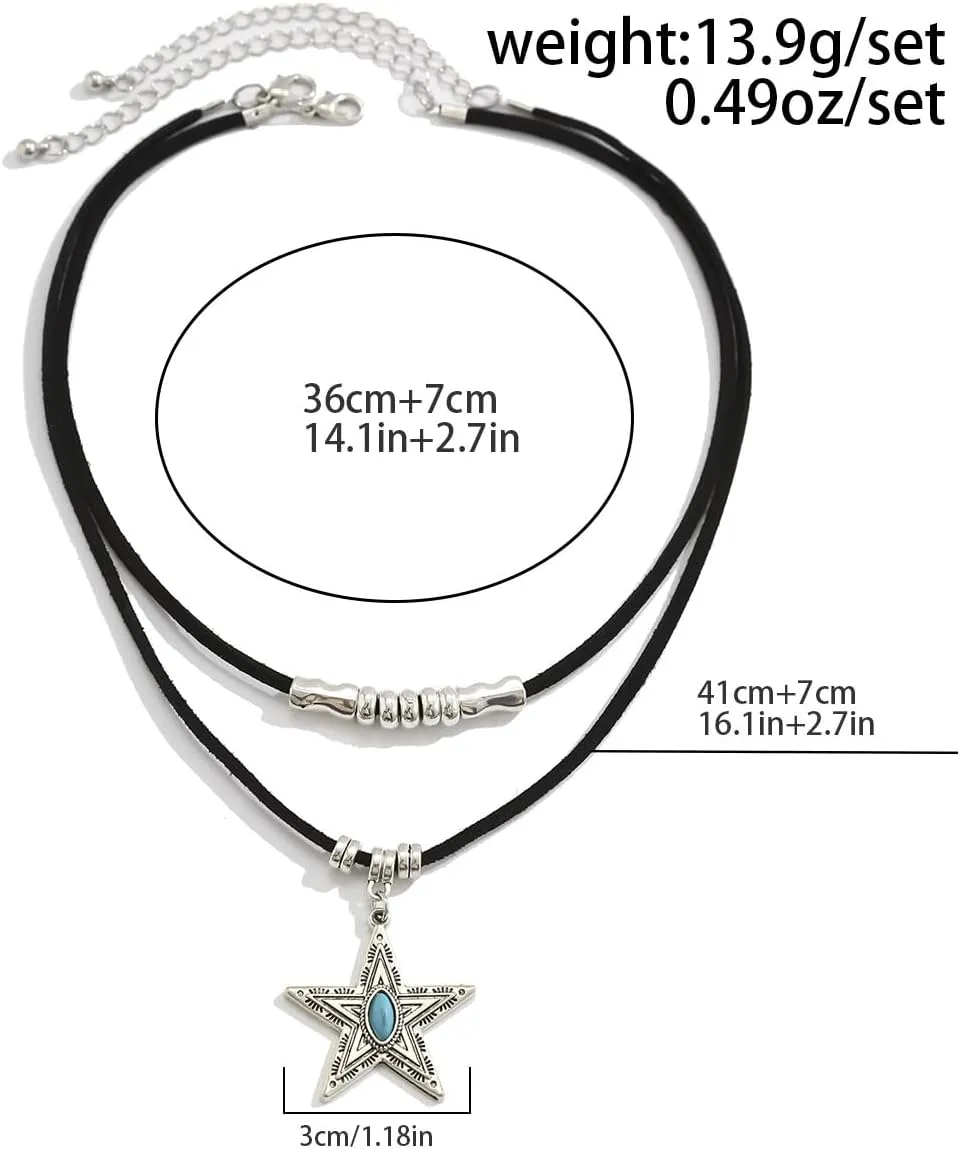 Boho Necklaces for Women - Country Cowgirl & Bohemian Jewelry - Turquoise Western Choker & Vintage Leather Cowboy Hat Necklace