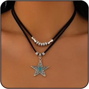 Boho Necklaces for Women - Country Cowgirl & Bohemian Jewelry - Turquoise Western Choker & Vintage Leather Cowboy Hat Necklace