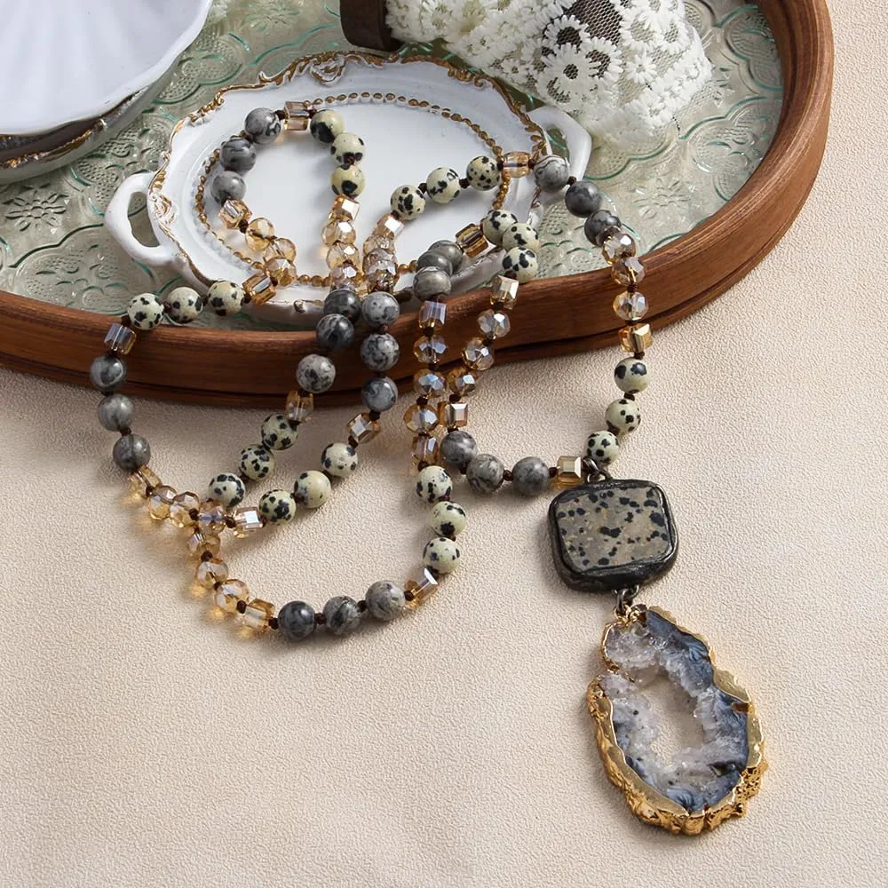 Boho Necklaces for Women Men Long,33/34/35 Inch Natural Jasper Agate Tiger Eye Beaded Stone Pendant Necklaces for Women Trendy,Handmade Bohemian Western Bead Necklace Fashion Charm Jewelry Gift