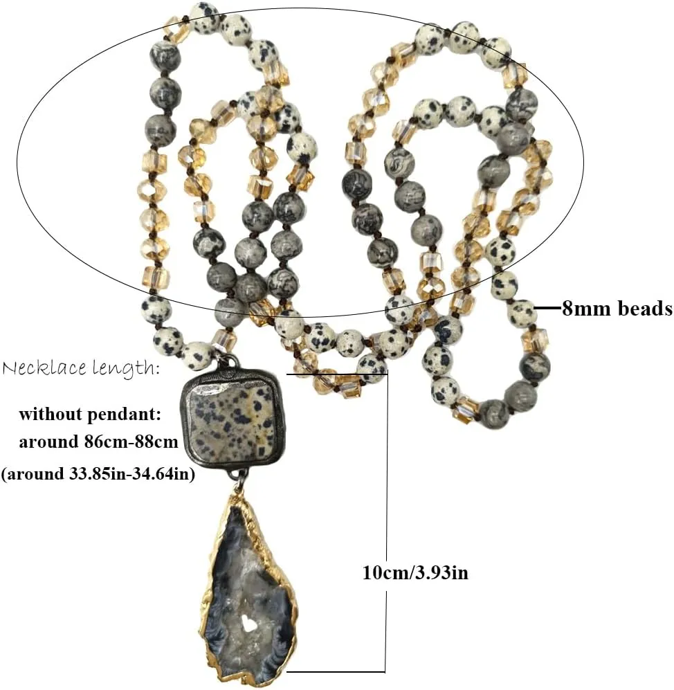 Boho Necklaces for Women Men Long,33/34/35 Inch Natural Jasper Agate Tiger Eye Beaded Stone Pendant Necklaces for Women Trendy,Handmade Bohemian Western Bead Necklace Fashion Charm Jewelry Gift