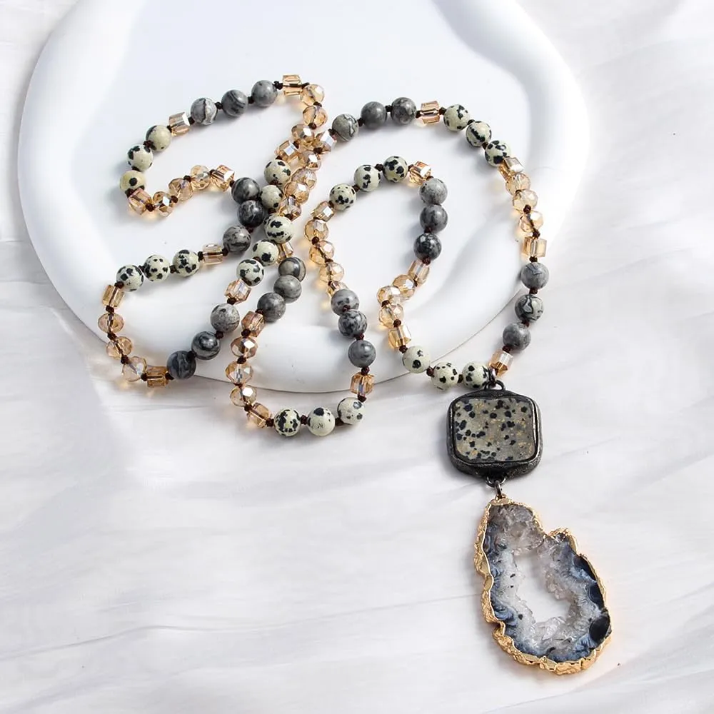 Boho Necklaces for Women Men Long,33/34/35 Inch Natural Jasper Agate Tiger Eye Beaded Stone Pendant Necklaces for Women Trendy,Handmade Bohemian Western Bead Necklace Fashion Charm Jewelry Gift
