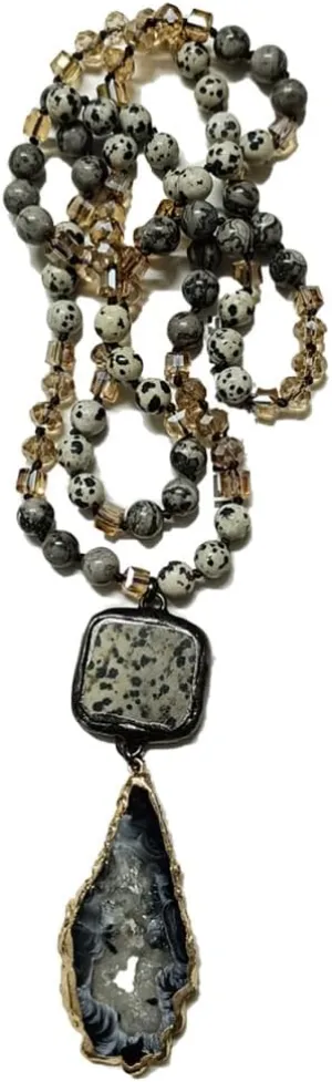 Boho Necklaces for Women Men Long,33/34/35 Inch Natural Jasper Agate Tiger Eye Beaded Stone Pendant Necklaces for Women Trendy,Handmade Bohemian Western Bead Necklace Fashion Charm Jewelry Gift