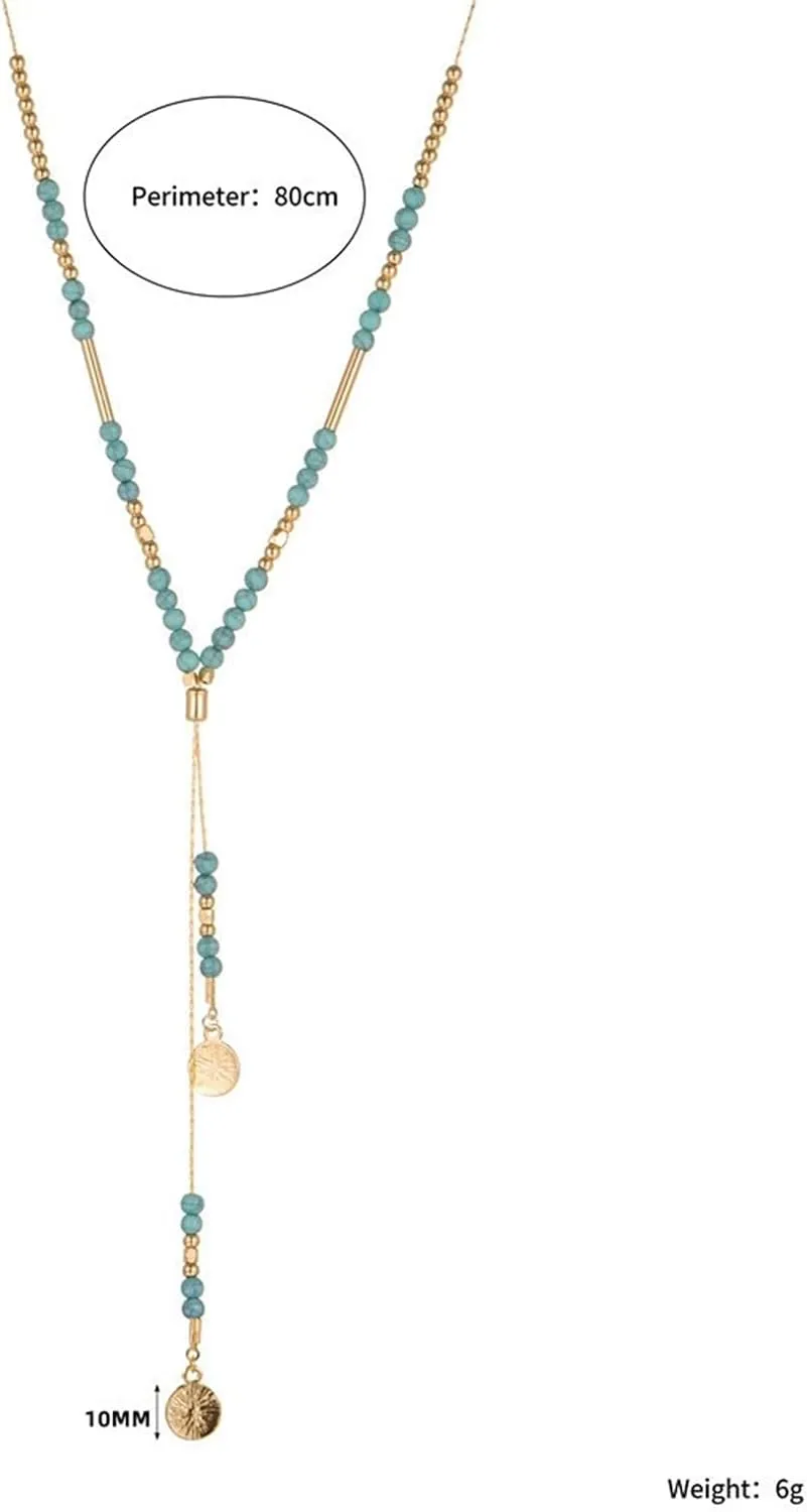 Boho Necklaces for Women - Trendy Western Turquoise Layered Leather Necklace - Beaded Jewelry for Country Concert Rodeo Outfit