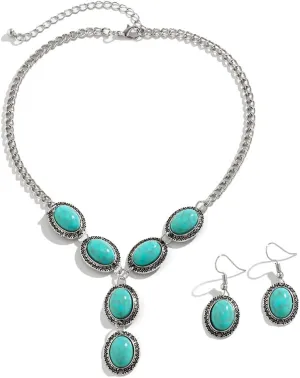 Boho Turquoise Jewelry Set With Dangle Earrings And Turquoise Necklace for Women, Handmade Animals Retro Charm Western Necklaces And Statement Earrings