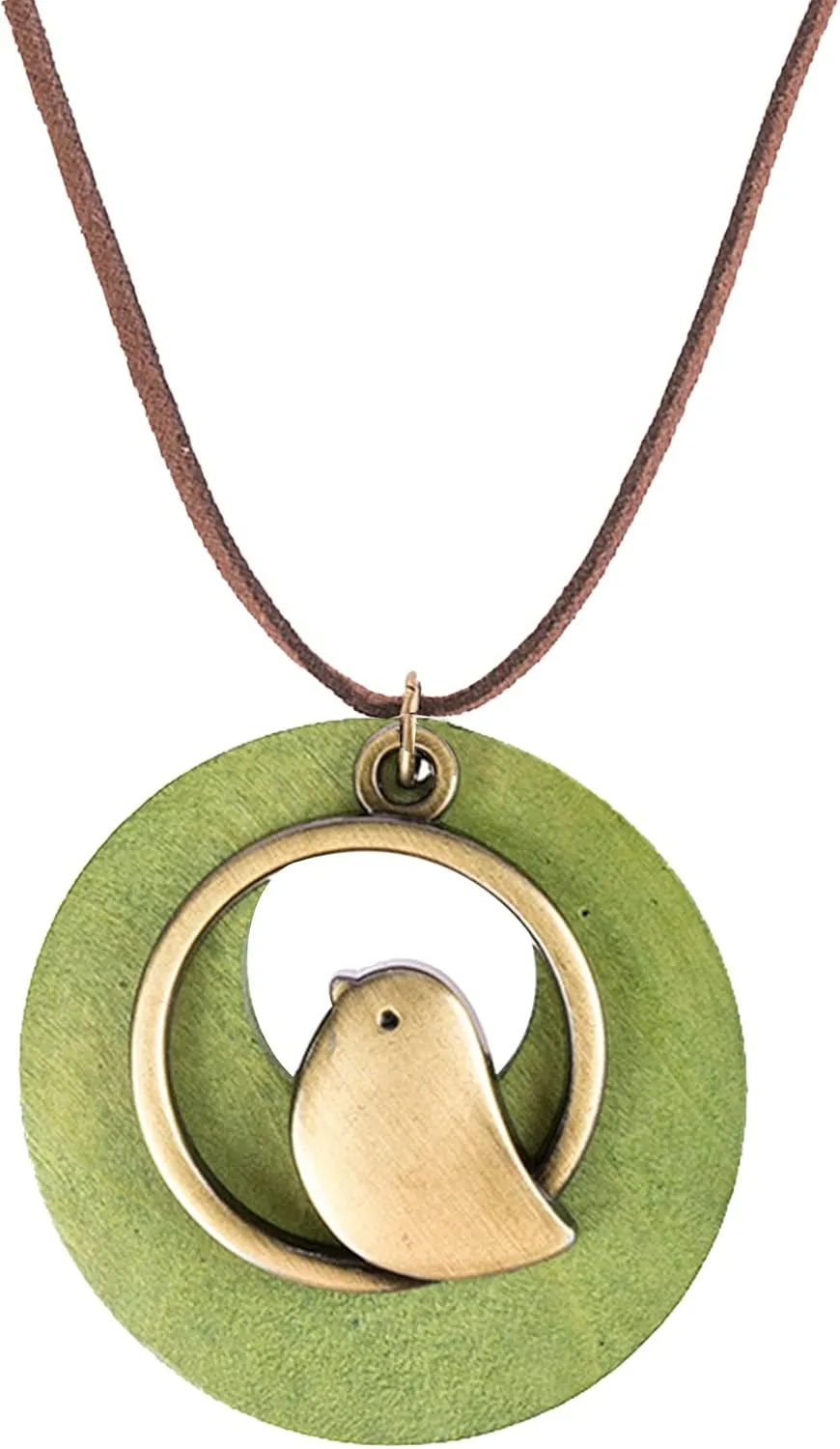 Boho Vintage Handmade Wood Pendant With Cute Charms Long Army Green Leather Necklace Sweater Chain for Women Long Necklace All-Match Style Gift Fashion
