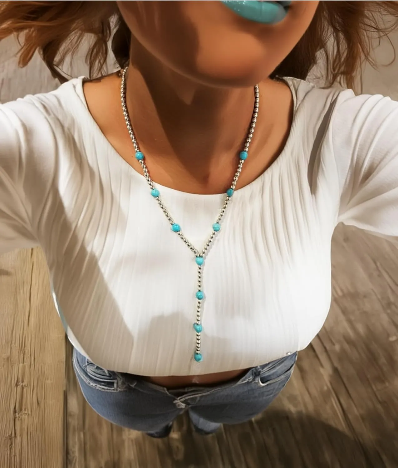 Boho Y Turquoise Necklace - Women's Western Style, Teal Jewelry Set