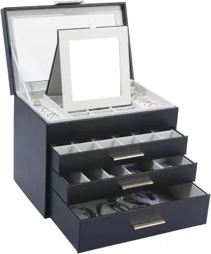 BOOVO Jewelry Boxes for Women, White and Black 4 Layer Large Jewelry Box for Necklace, Bracelet, Earrings, Rings Storage, Jewelry holder Organizer for Girls Gift (Clear Black, 4 layer)