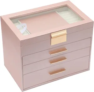 BOOVO Jewelry Boxes for Women, White and Black 4 Layer Large Jewelry Box for Necklace, Bracelet, Earrings, Rings Storage, Jewelry holder Organizer for Girls Gift (Rose gold, 4 layer)