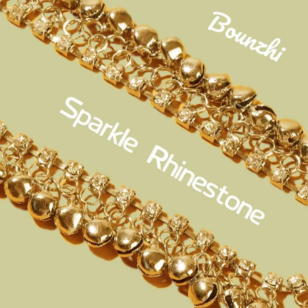Bounzhi Boho Indian Anklet Bracelets Gold Rhinestone Tassel Foot Anklets Chain Beach Summer Foot Jewelry for Women