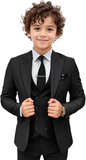 Boys Suit 3 Piece Ring Bearer Suit Slim Fit Peak Lapel Toddler Suits Kids Formal Tuxedo Wedding Outfit for Party Prom