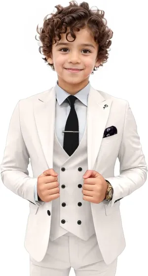 Boys Suit 3 Piece Ring Bearer Suit Slim Fit Peak Lapel Toddler Suits Kids Formal Tuxedo Wedding Outfit for Party Prom