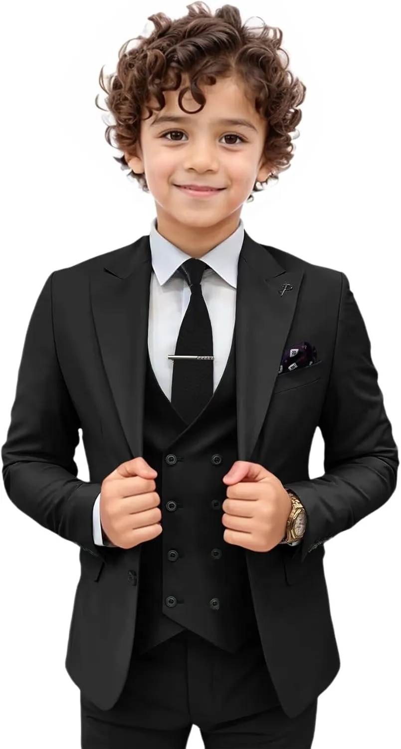 Boys Suit 3 Piece Ring Bearer Suit Slim Fit Peak Lapel Toddler Suits Kids Formal Tuxedo Wedding Outfit for Party Prom