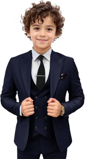 Boys Suit 3 Piece Ring Bearer Suit Slim Fit Peak Lapel Toddler Suits Kids Formal Tuxedo Wedding Outfit for Party Prom
