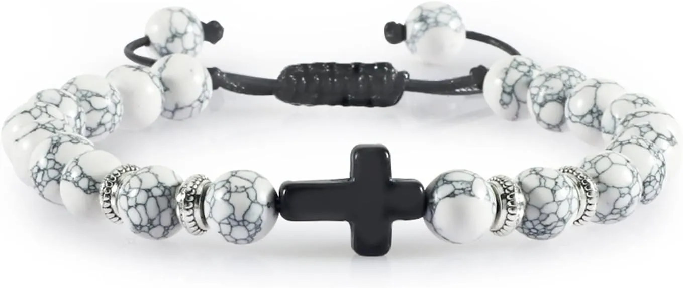 Bracelet for Women Men Women Braided Bracelet 8MM Natural Stone Cross Hematite Bead Bracelets Bangles Prayer Handmade Jewelry Bracelet Jewelry