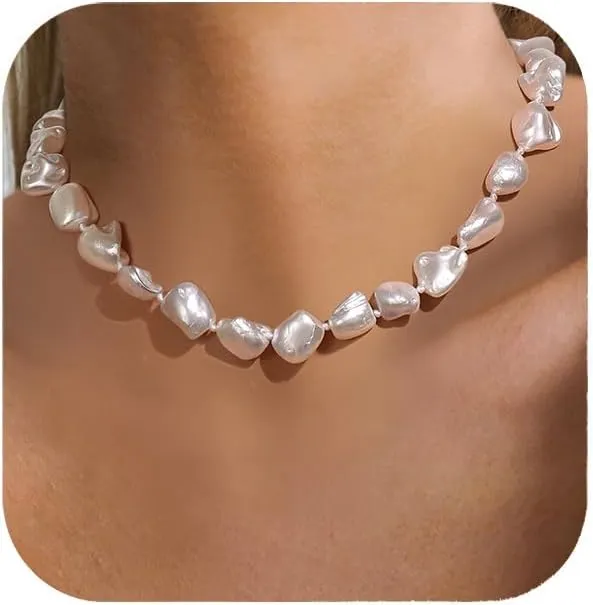 BriLove Baroque Necklace for Women,Elegant Irregular Shell Choker Strand Necklaces for Summer Beach Wedding Outfit Party Prom