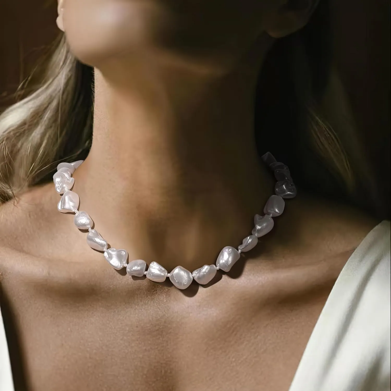 BriLove Baroque Necklace for Women,Elegant Irregular Shell Choker Strand Necklaces for Summer Beach Wedding Outfit Party Prom