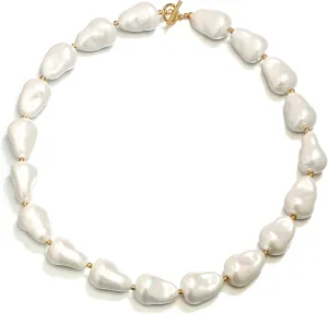 BriLove Baroque Simulated Pearls Necklace for Women, Gorgeous Elegant Choker Strand Necklaces for Wedding Outfit Party Prom Gift Ivory Color Gold-Tone