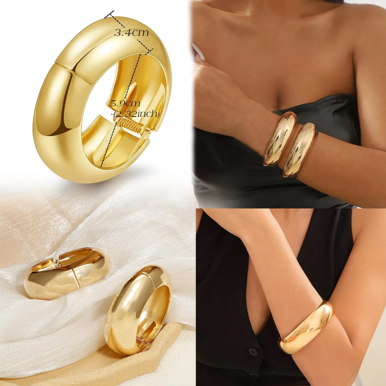 BROCC 2Pcs Gold Chunky Cuff Bracelets for Women Adjustable Bangle Gold Plated Twisted Hinged Bangle Bracelet Fashion Jewelry Trendy Cuff Bracelet for Daily Wear
