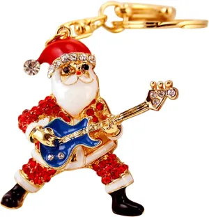 Brooches and Pins Jewelry for Women Girls Santa Diamond Pendant Keychain Cute Creative Playing Crystal Guitar Keychains for Elegant Bridal Wedding Teacher (Multicolor, One Size)