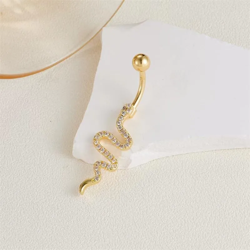 BSLVWG Belly Button Ring for Women Surgical Stainless Steel Dangle Belly Button Rings Sparkling Zircon Piercing Dangling Snake Navel Ring Piercing Jewelry for Women