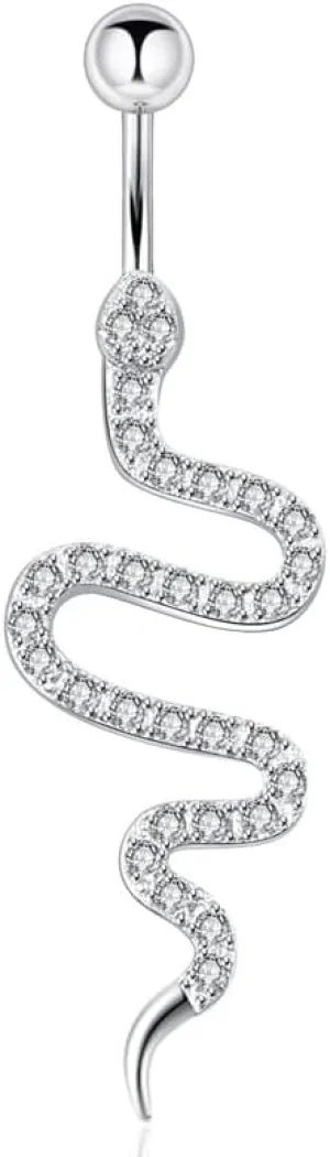 BSLVWG Belly Button Ring for Women Surgical Stainless Steel Dangle Belly Button Rings Sparkling Zircon Piercing Dangling Snake Navel Ring Piercing Jewelry for Women