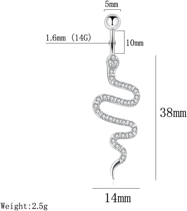 BSLVWG Belly Button Ring for Women Surgical Stainless Steel Dangle Belly Button Rings Sparkling Zircon Piercing Dangling Snake Navel Ring Piercing Jewelry for Women