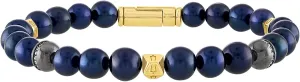 Bulova Jewelry Men's Classic Beaded Navy Fresh Water Pearls, Sterling Silver Beads accented with Diamonds, and Gold-tone Hexagonal Spheres Bracelet, Length 8.5" Style:BVB1049-YSSC5FWP