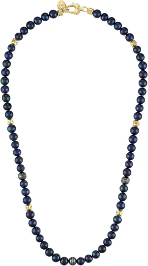 Bulova Jewelry Men's Classic Beaded Navy Fresh Water Pearls, Sterling Silver Beads accented with Diamonds, and Gold-tone Hexagonal Spheres Necklace, Length 22" Style:BVC1060-G6SSC4FWP