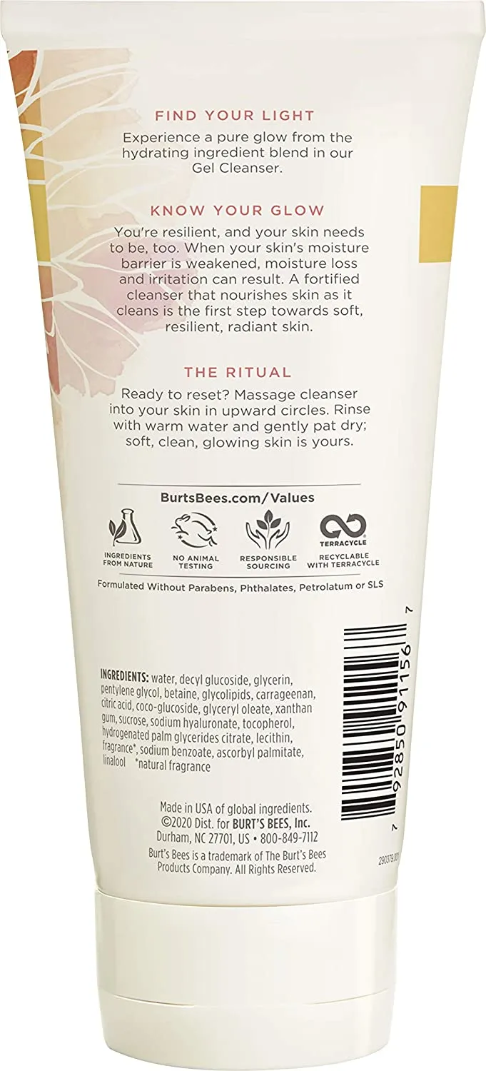 Burt's Bees Truly Glowing Refreshing Gel Cleanser with Naturally Derived Hyaluronic Acid and Other Natural Origin Ingredients, 6 Fluid Ounces
