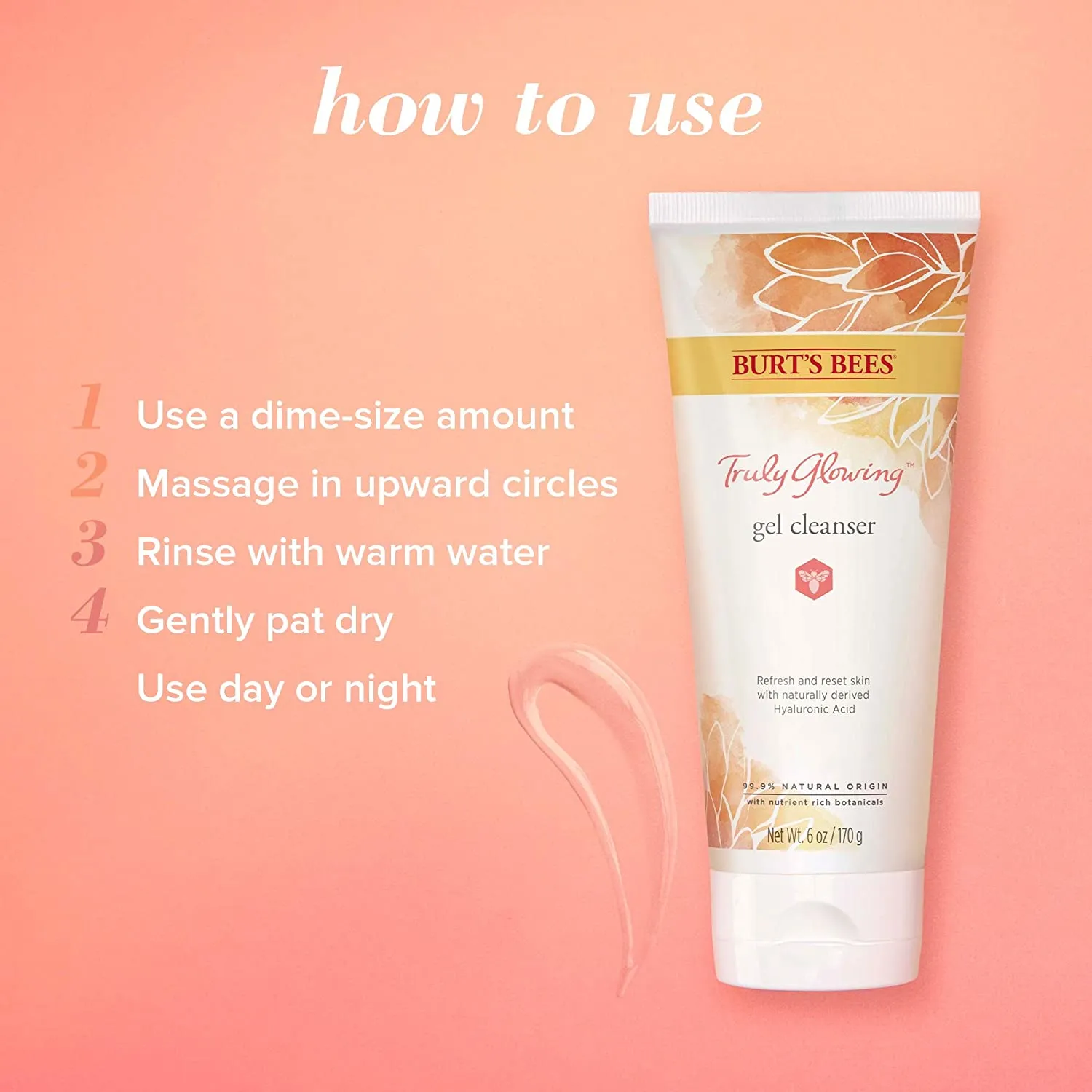 Burt's Bees Truly Glowing Refreshing Gel Cleanser with Naturally Derived Hyaluronic Acid and Other Natural Origin Ingredients, 6 Fluid Ounces
