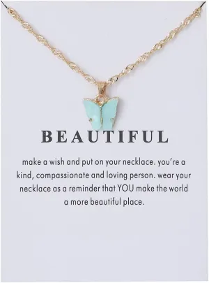 Butterfly Necklace Bohemian Retro Chain Friendship Necklace for Women Good Luck Pendant Chain Necklace with Message Card Gift Card