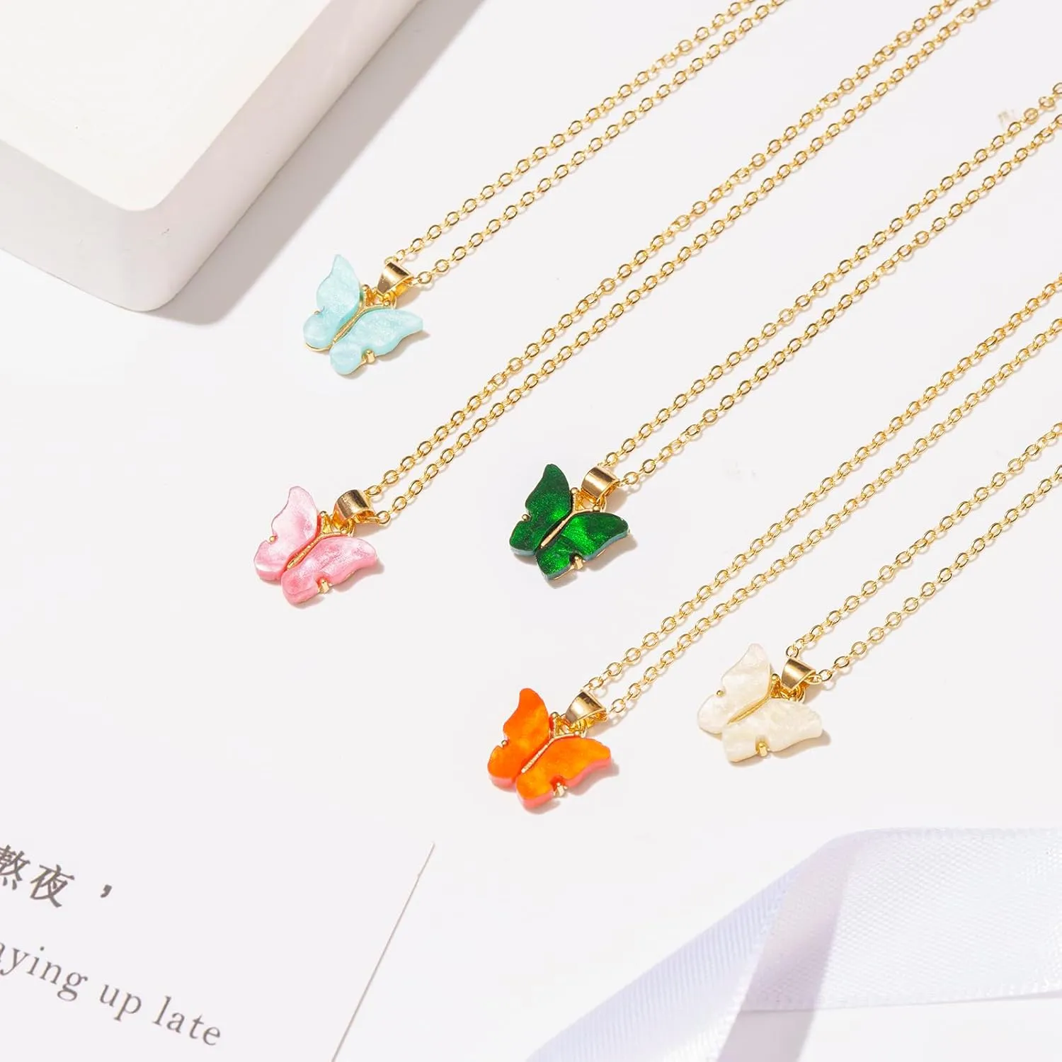 Butterfly Necklace Bohemian Retro Chain Friendship Necklace for Women Good Luck Pendant Chain Necklace with Message Card Gift Card