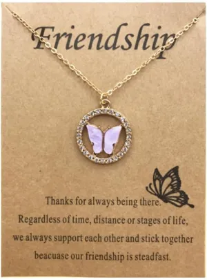 Butterfly Necklace Bohemian Retro Chain Friendship Necklace for Women Good Luck Pendant Chain Necklace with Message Card Gift Card