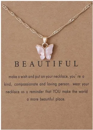 Butterfly Necklace Bohemian Retro Chain Friendship Necklace for Women Good Luck Pendant Chain Necklace with Message Card Gift Card